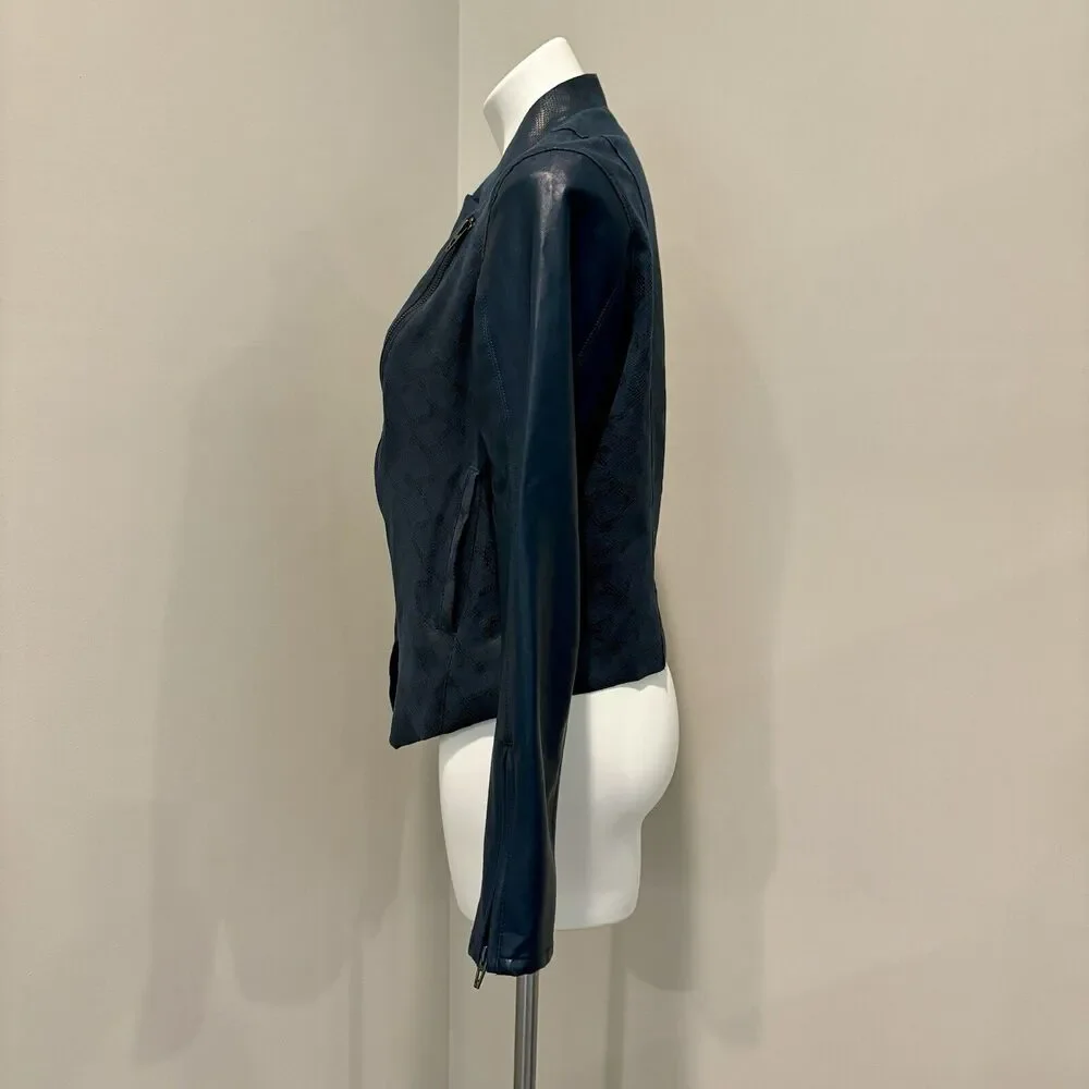 Blank NYC Jacket Large Dark Blue Faux Leather Zip Front Pockets - Picture 4 of 15